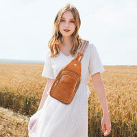 Sling Bag For Women, Leather Fanny Pack With Detachable Strap, Crossbody Chest Bag With Anti Theft For Travel(Black And Brown) - 7DAY'S