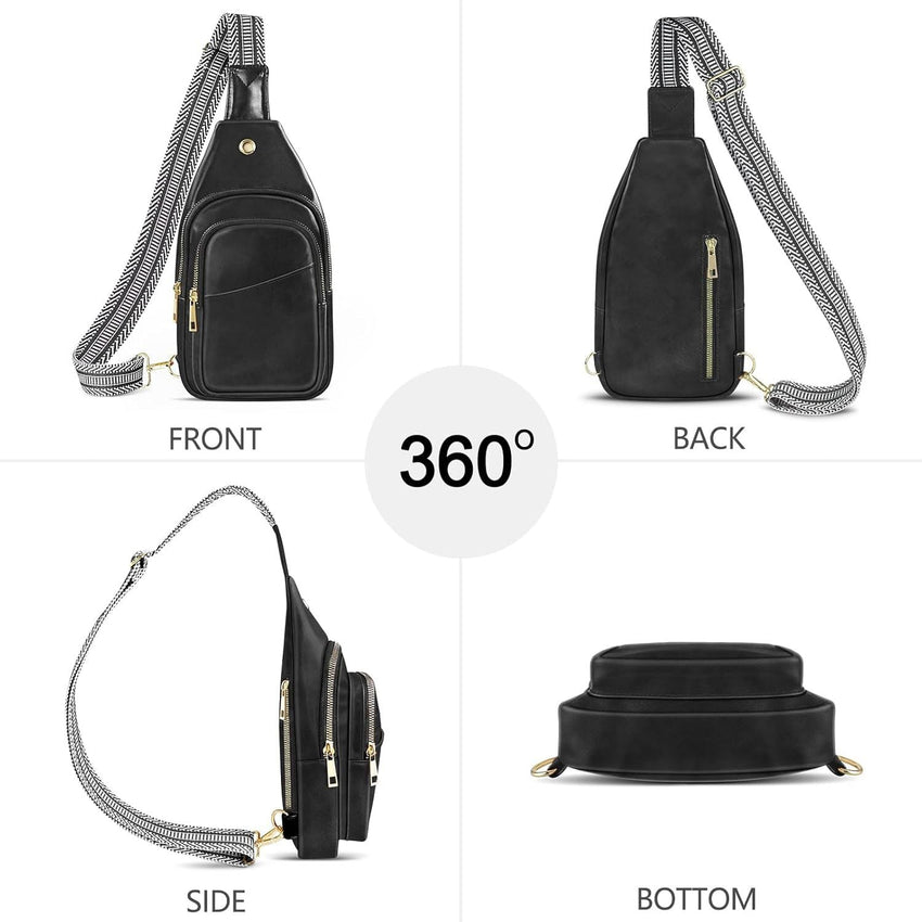 Sling Bag For Women, Leather Fanny Pack With Detachable Strap, Crossbody Chest Bag With Anti Theft For Travel(Black And Brown) - 7DAY'S