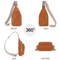 Sling Bag For Women, Leather Fanny Pack With Detachable Strap, Crossbody Chest Bag With Anti Theft For Travel(Black And Brown) - 7DAY'S