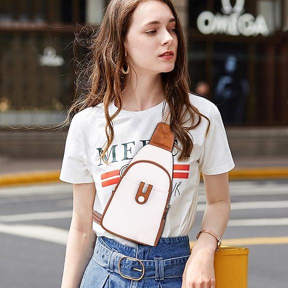 Small Sling Bag for Women Crossbody Bags for Women Trendy Leather Chest Waist Bag Mini Fanny Packs Cross Body Purse for Travel (Style B Off White) - 7DAY'S
