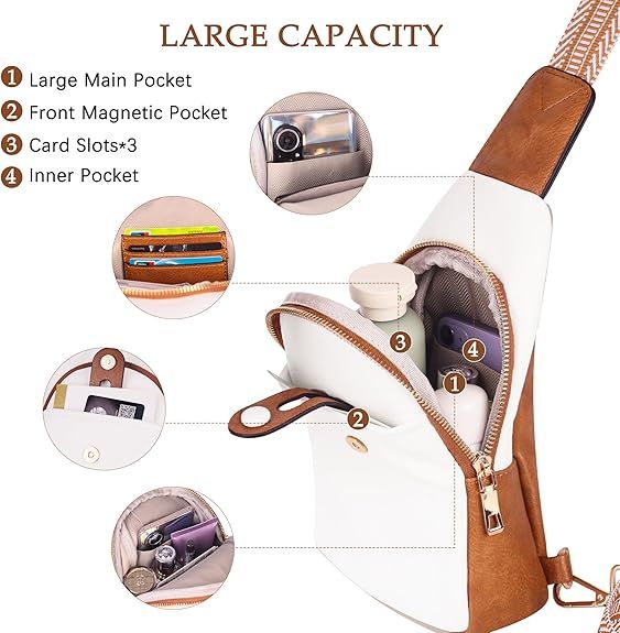 Small Sling Bag for Women Crossbody Bags for Women Trendy Leather Chest Waist Bag Mini Fanny Packs Cross Body Purse for Travel (Style B Off White) - 7DAY'S