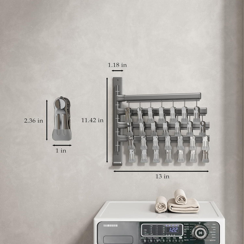 Sock Drying Rack Wall Mounted Rotate Drying Hangers with 28 Clips Laundry Rack for Bra Gloves Hat Baby Cloth Underwear - 7DAY'S