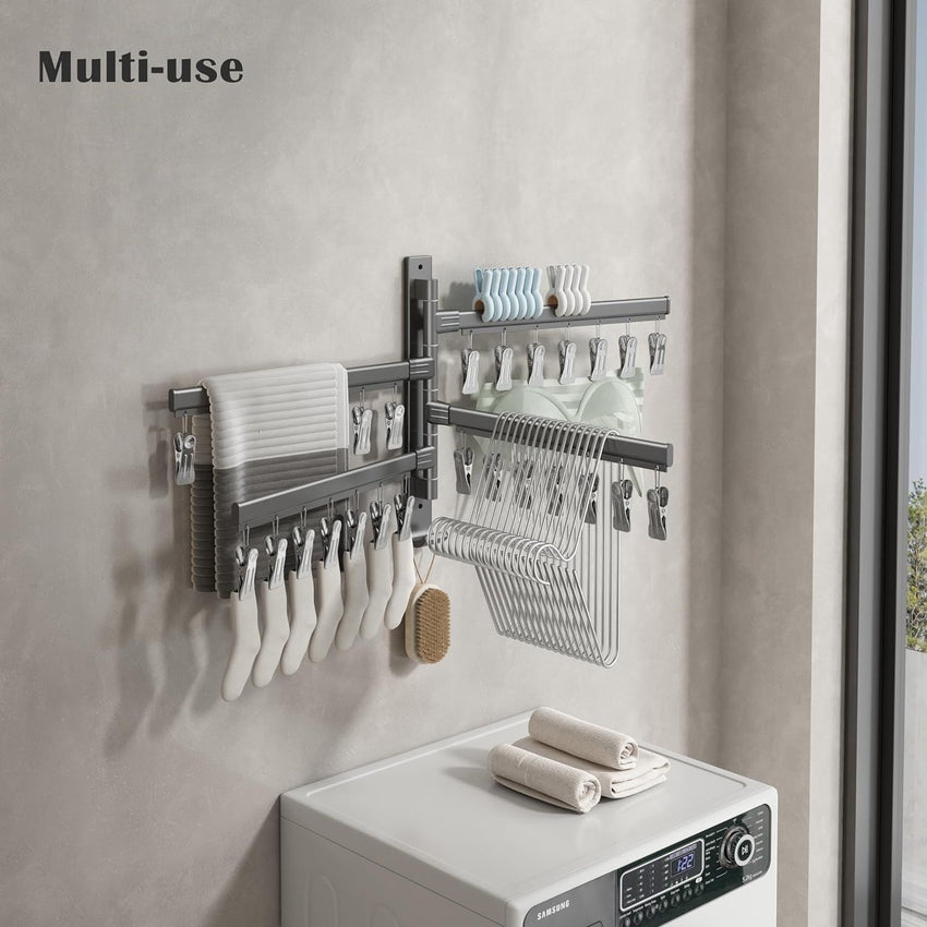 Sock Drying Rack Wall Mounted Rotate Drying Hangers with 28 Clips Laundry Rack for Bra Gloves Hat Baby Cloth Underwear - 7DAY'S