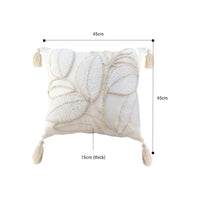 SOGA 45cm Wabi - sabi Cream Flower Cover & Beige Velvet Leaf Ring Square Throw Pillow - 7DAY'S