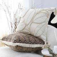 SOGA 45cm Wabi - sabi Cream Flower Cover & Beige Velvet Leaf Ring Square Throw Pillow - 7DAY'S