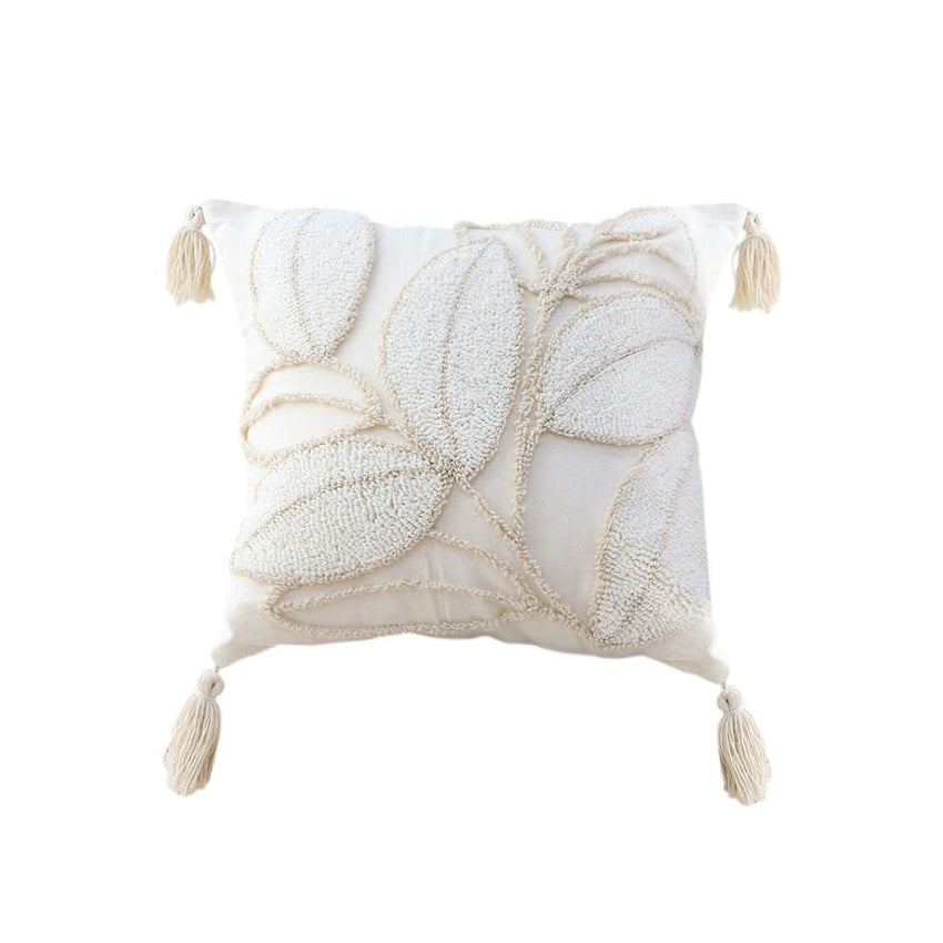 SOGA 45cm Wabi - sabi Cream Flower Cover & Beige Velvet Leaf Ring Square Throw Pillow - 7DAY'S