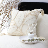 SOGA 45cm Wabi - sabi Cream Flower Cover & Beige Velvet Leaf Ring Square Throw Pillow - 7DAY'S