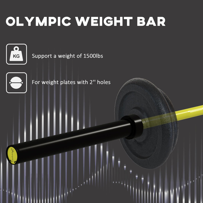 Soozier 7.2ft Weight Bar, Olympic Bar with Rotating Sleeves, Non - Slip Knurling Grip, 1500lbs Weight Capacity, Yellow - 7DAY'S