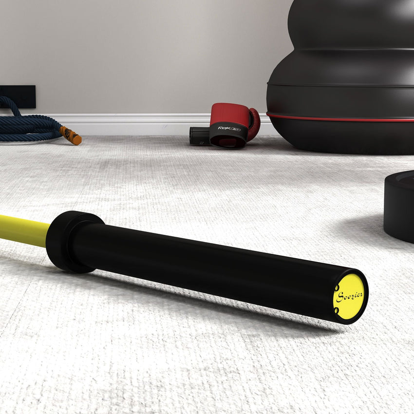 Soozier 7.2ft Weight Bar, Olympic Bar with Rotating Sleeves, Non - Slip Knurling Grip, 1500lbs Weight Capacity, Yellow - 7DAY'S