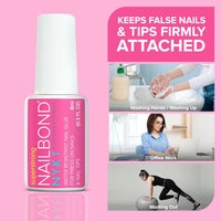 Super Strong Nail Glue for Press On Nails, Nail Tips & Acrylic Nails (8ml) NYK1 NailBond Brush On Glue for Press Ons, Tips & Acrylics - Long Lasting, Maximum Strength, Mess - Free Application - 7DAY'S