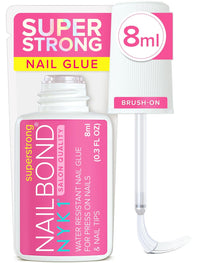 Super Strong Nail Glue for Press On Nails, Nail Tips & Acrylic Nails (8ml) NYK1 NailBond Brush On Glue for Press Ons, Tips & Acrylics - Long Lasting, Maximum Strength, Mess - Free Application - 7DAY'S