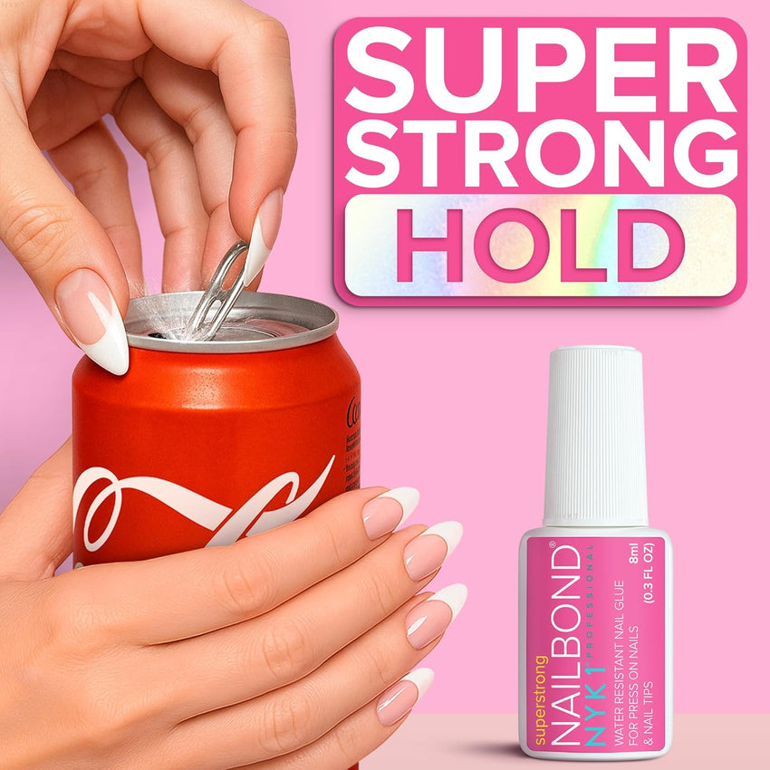 Super Strong Nail Glue for Press On Nails, Nail Tips & Acrylic Nails (8ml) NYK1 NailBond Brush On Glue for Press Ons, Tips & Acrylics - Long Lasting, Maximum Strength, Mess - Free Application - 7DAY'S