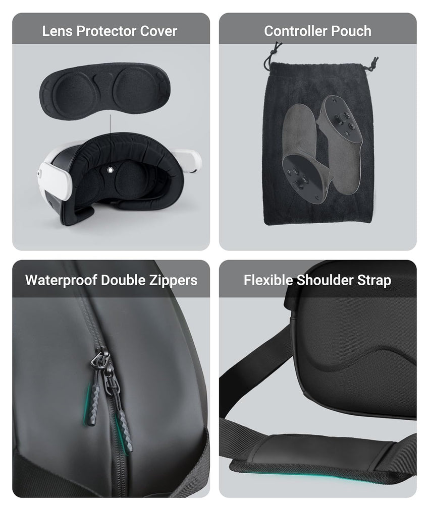 Syntech Carrying Case Compatible with Meta Quest 3S/Quest 3/Oculus Quest 2/Vision Pro, Portable Travel Case with Shoulder Strap for VR Gaming Headset Accessories and Controllers, Crossbody Storage Bag - 7DAY'S