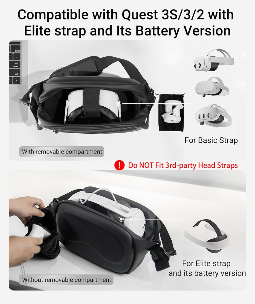 Syntech Carrying Case Compatible with Meta Quest 3S/Quest 3/Oculus Quest 2/Vision Pro, Portable Travel Case with Shoulder Strap for VR Gaming Headset Accessories and Controllers, Crossbody Storage Bag - 7DAY'S