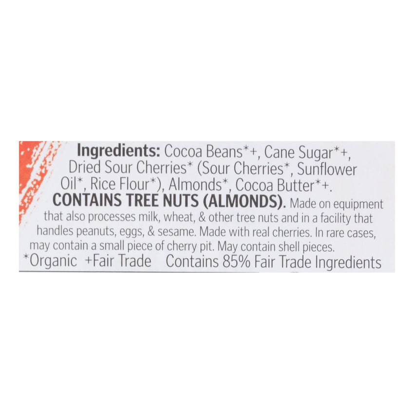 Theo Chocolate Organic Chocolate Bar - Classic - Dark Chocolate - 70 Percent Cacao - Cherry And Almond - 3 Oz Bars - Case Of 12 - 7DAY'S