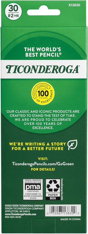 Ticonderoga Wood - Cased Pencils, Pre - Sharpened, 2 HB Soft, Yellow, 30 Count - 7DAY'S
