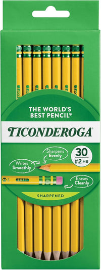 Ticonderoga Wood - Cased Pencils, Pre - Sharpened, 2 HB Soft, Yellow, 30 Count - 7DAY'S