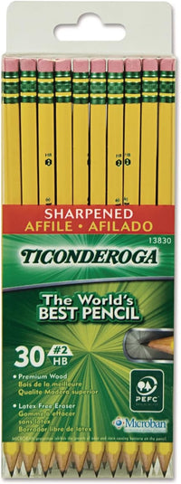 Ticonderoga Wood - Cased Pencils, Pre - Sharpened, 2 HB Soft, Yellow, 30 Count - 7DAY'S