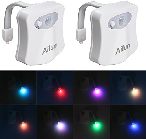Toilet Night Light 2Pack by Ailun Motion Sensor Activated LED Light 8 Colors Changing Toilet Bowl Illuminate Nightlight for Bathroom Battery Not Included Perfect with Water Faucet Light - 7DAY'S