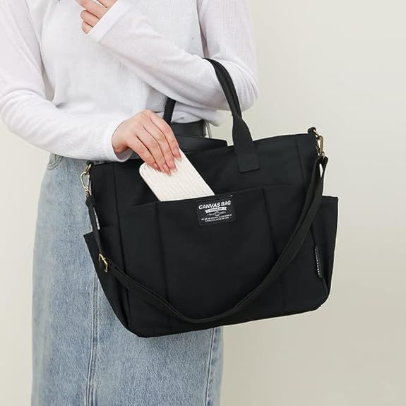 Tote Bag with Zipper Tote Bag for Women Canvas Crossbody Bag Shoulder Bag Satchel Hobo Bag Messenger Bag - 7DAY'S