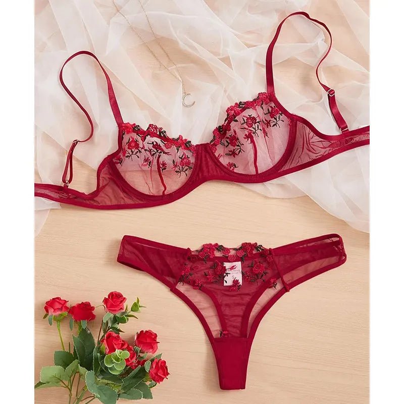 Transparent Underwear Sexy Lingerie Woman Lace Fairy Embroidery Brief Sets Delicate Bra Kit Push Up Breves Sets Thin Erotic Bras - 7DAY'S