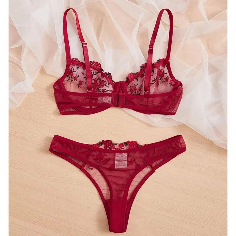 Transparent Underwear Sexy Lingerie Woman Lace Fairy Embroidery Brief Sets Delicate Bra Kit Push Up Breves Sets Thin Erotic Bras - 7DAY'S