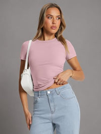 Trendy Queen Womens Basic T Shirts Summer Tops 2025 Crop Short Sleeve Slim Fit Tee Cute Gym Workout Clothes - 7DAY'S