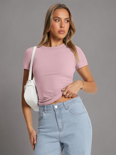 Trendy Queen Womens Basic T Shirts Summer Tops 2025 Crop Short Sleeve Slim Fit Tee Cute Gym Workout Clothes - 7DAY'S