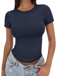 Trendy Queen Womens Basic T Shirts Summer Tops 2025 Crop Short Sleeve Slim Fit Tee Cute Gym Workout Clothes - 7DAY'S