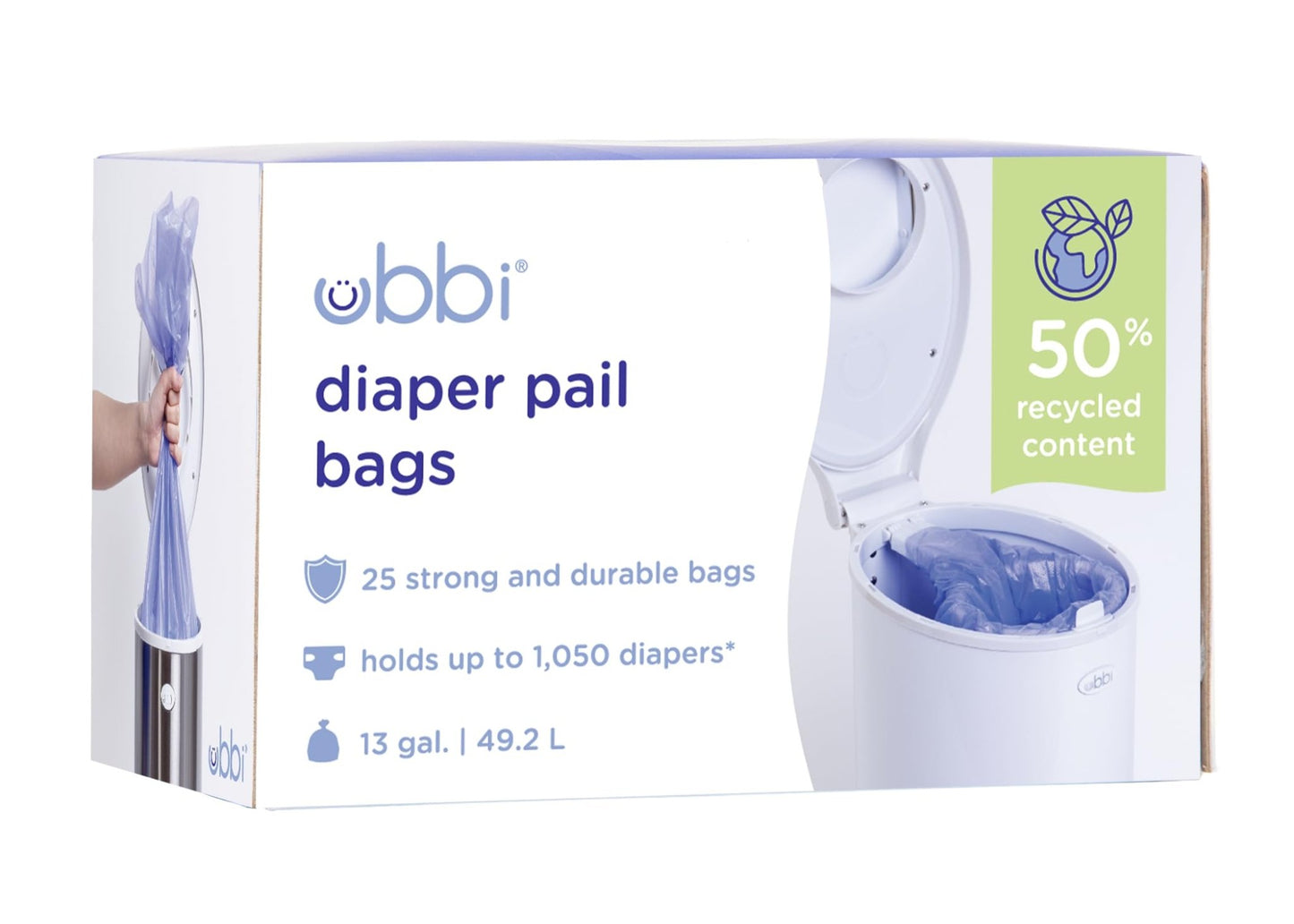 Ubbi Diaper Pail Plastic Bags, Disposable Baby Waste Bags, 3 Pack, 75 Count, 13 - Gallon Bags - 7DAY'S