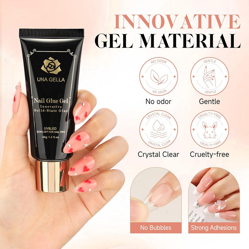 UNA GELLA Gel Nail Glue, Solid Nails Gl ue Gel 40ml Lamp Curing Needed Soak Off G LUE Strong Nail G LUE G el for Acrylic Fake Nails Tips Extension Press On Nails for Gelly Tips - 7DAY'S