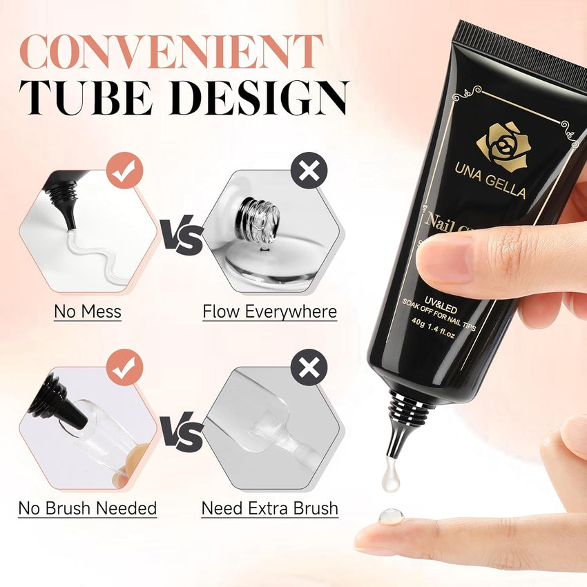 UNA GELLA Gel Nail Glue, Solid Nails Gl ue Gel 40ml Lamp Curing Needed Soak Off G LUE Strong Nail G LUE G el for Acrylic Fake Nails Tips Extension Press On Nails for Gelly Tips - 7DAY'S