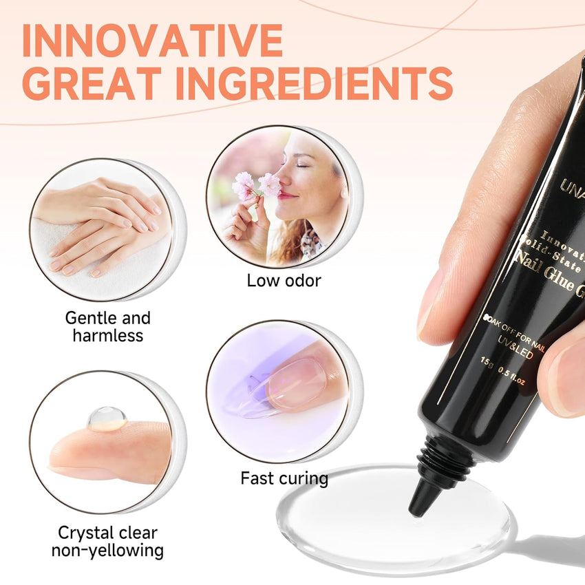 UNA GELLA Solid Nail Glue Gel 15ml Lamp Curing Needed Solid Soak Off U V/LED Lamp Required Super Strong Glue for Fake Acrylic Soft Gel Nail Tips Press On Nails Art Extension - 7DAY'S