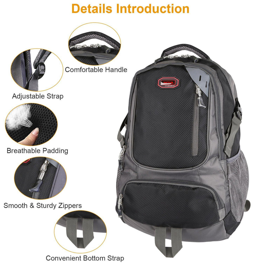 Unisex School Backpack Casual Travel Shoulder Bag W/ Adjustable Straps Dual - Water Bottle Pouch - 7DAY'S