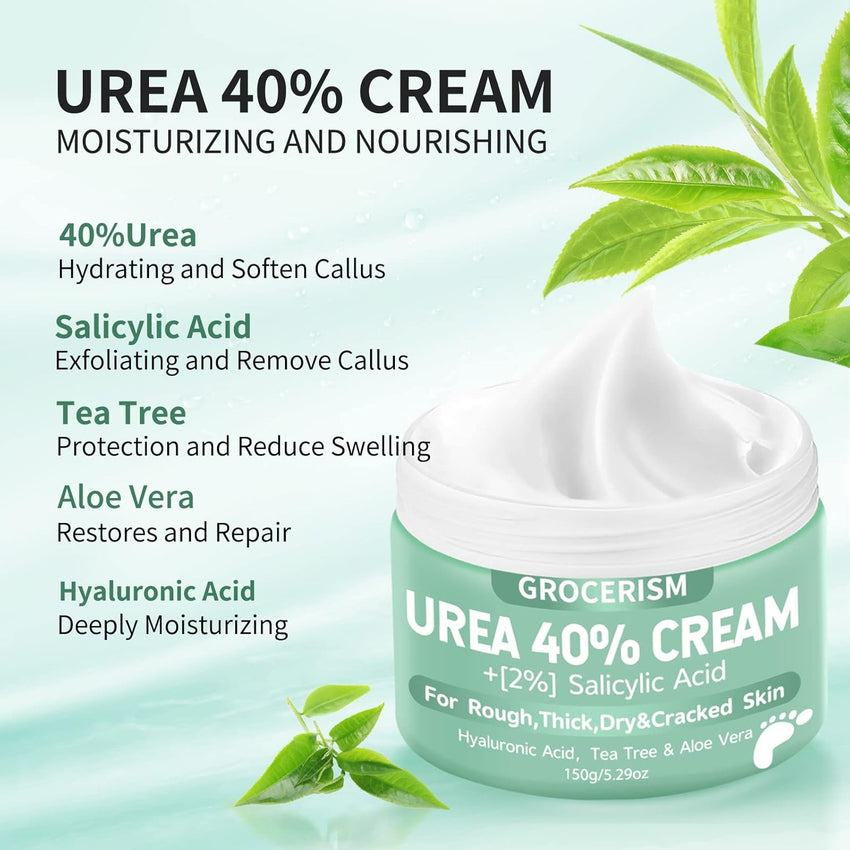 Urea Cream 40 Percent For Feet Plus 2% Salicylic Acid 5.29 oz || Foot Cream and Hand Cream Maximum Strength with Hyaluronic Acid,Tea Tree,and Aloe Vera For Deep Moisturizes,Callus Remover - 7DAY'S