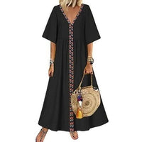 V - Neck Short Sleeve Cotton Maxi Dress - 7DAY'S