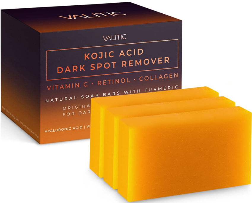 VALITIC Kojic Acid Dark Spot Remover Soap Bars with Vitamin C, Retinol, Collagen, Turmeric - Original Japanese Complex Infused with Hyaluronic Acid, Vitamin E, Shea Butter, Castile Olive Oil (2 Pack) - 7DAY'S