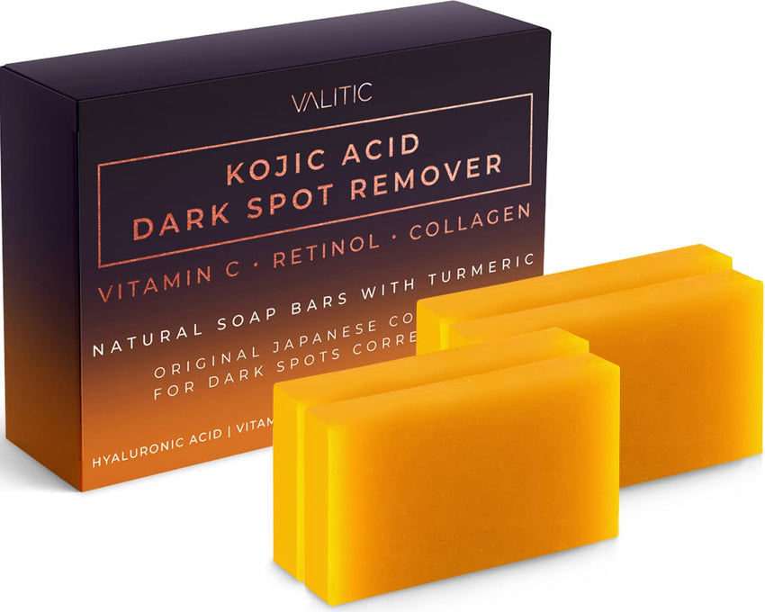 VALITIC Kojic Acid Dark Spot Remover Soap Bars with Vitamin C, Retinol, Collagen, Turmeric - Original Japanese Complex Infused with Hyaluronic Acid, Vitamin E, Shea Butter, Castile Olive Oil (2 Pack) - 7DAY'S
