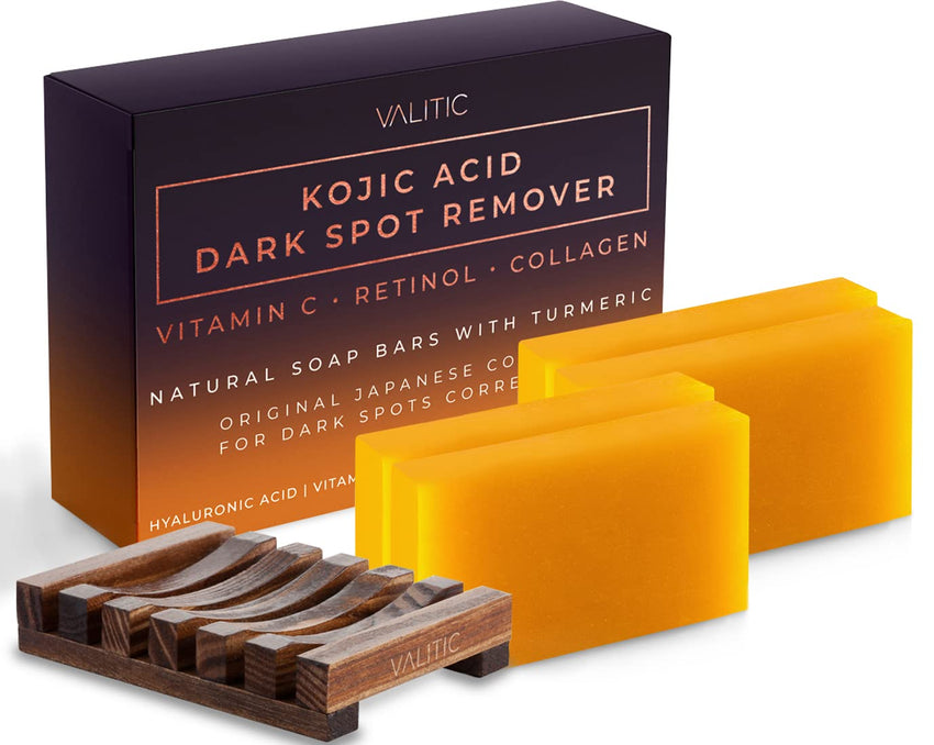 VALITIC Kojic Acid Dark Spot Remover Soap Bars with Vitamin C, Retinol, Collagen, Turmeric - Original Japanese Complex Infused with Hyaluronic Acid, Vitamin E, Shea Butter, Castile Olive Oil (2 Pack) - 7DAY'S
