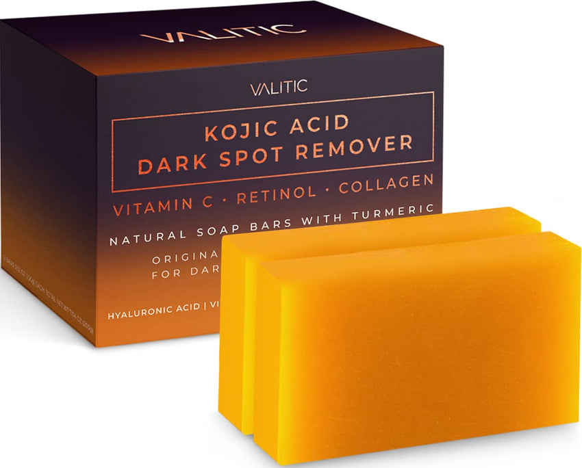 VALITIC Kojic Acid Dark Spot Remover Soap Bars with Vitamin C, Retinol, Collagen, Turmeric - Original Japanese Complex Infused with Hyaluronic Acid, Vitamin E, Shea Butter, Castile Olive Oil (2 Pack) - 7DAY'S