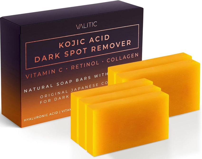 VALITIC Kojic Acid Dark Spot Remover Soap Bars with Vitamin C, Retinol, Collagen, Turmeric - Original Japanese Complex Infused with Hyaluronic Acid, Vitamin E, Shea Butter, Castile Olive Oil (2 Pack) - 7DAY'S