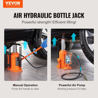 VEVOR Air Hydraulic Bottle Jack, 20 Ton/40000 LBS All Welded Bottle Jack, 10.4 - 19.7 inch Lifting Range, Manual Handle and Air Pump, for Car, Pickup, Truck, RV, Auto Repair, Industrial Engineering - 7DAY'S