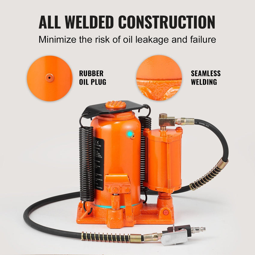 VEVOR Air Hydraulic Bottle Jack, 20 Ton/40000 LBS All Welded Bottle Jack, 10.4 - 19.7 inch Lifting Range, Manual Handle and Air Pump, for Car, Pickup, Truck, RV, Auto Repair, Industrial Engineering - 7DAY'S
