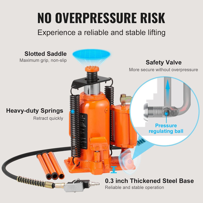 VEVOR Air Hydraulic Bottle Jack, 20 Ton/40000 LBS All Welded Bottle Jack, 10.4 - 19.7 inch Lifting Range, Manual Handle and Air Pump, for Car, Pickup, Truck, RV, Auto Repair, Industrial Engineering - 7DAY'S