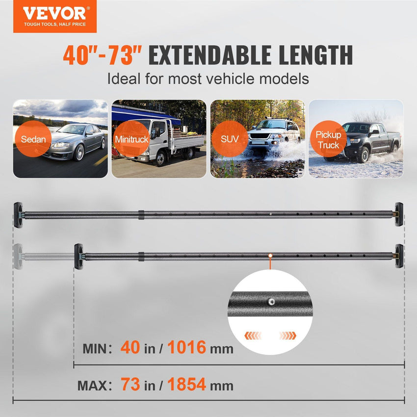 VEVOR Cargo Bar, Truck Bed Bar Adjustable from 40" to 73", Heavy - duty Steel Cargo Stabilizer Bar with 220 lbs Capacity, Truck Load Bar Stop Sliding for Pickup Truck Bed, SUV, Minitruck - 7DAY'S