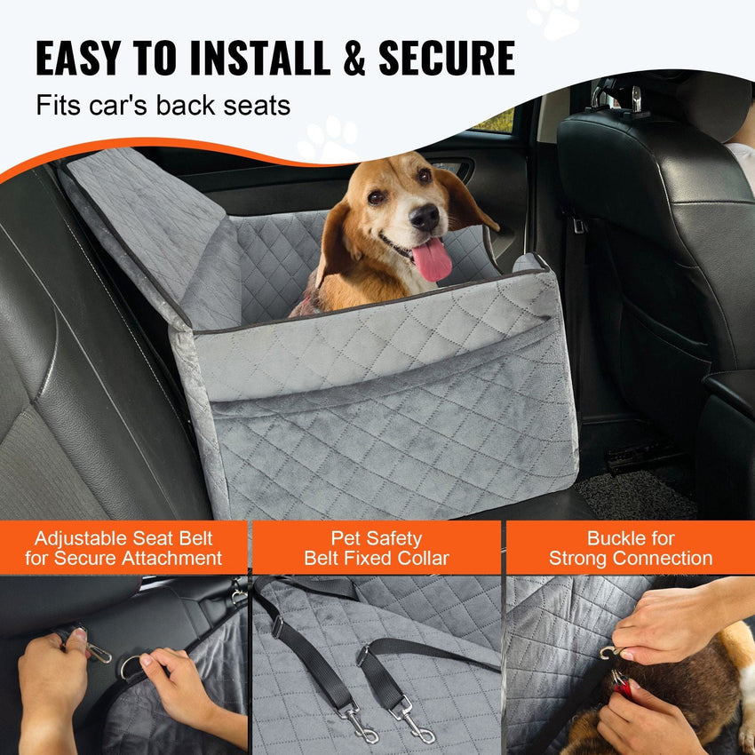 VEVOR Dog Booster Car Seat Pet Car Seat for Medium Large Dog up to 55 lbs Gray - 7DAY'S