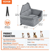 VEVOR Dog Booster Car Seat Pet Car Seat for Medium Large Dog up to 55 lbs Gray - 7DAY'S