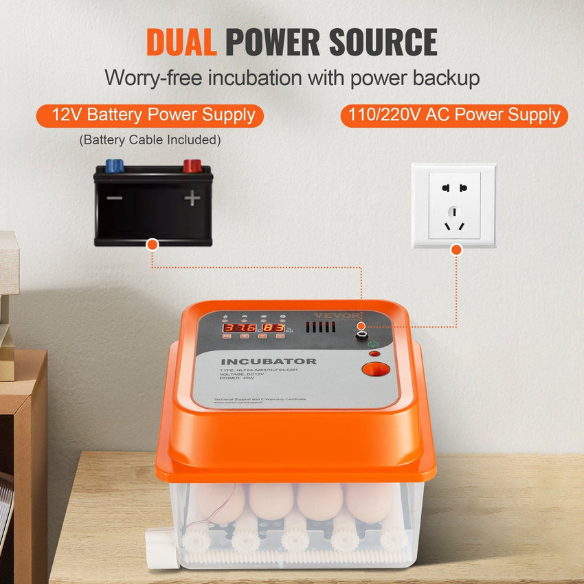 VEVOR Egg Incubator, Incubators for Hatching Eggs, Automatic Egg Turner with with Temperature and Humidity Control, 12 Eggs Poultry Hatcher with ABS Transparent Shell for Chicken, Duck, Quail - 7DAY'S