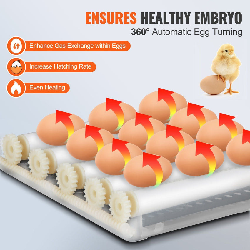 VEVOR Egg Incubator, Incubators for Hatching Eggs, Automatic Egg Turner with with Temperature and Humidity Control, 12 Eggs Poultry Hatcher with ABS Transparent Shell for Chicken, Duck, Quail - 7DAY'S