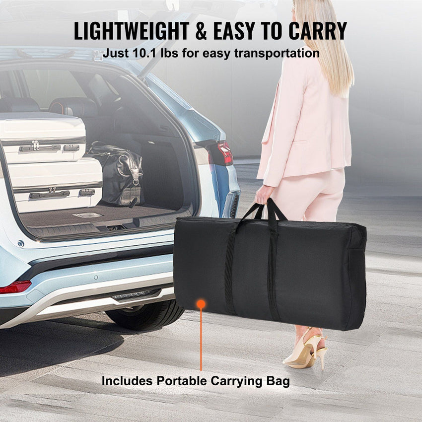 VEVOR Folding Portable Bar Table, Tradeshow Podium Table for Indoor, Outdoor, Party, Picnic, Exhibition, Includes Carrying Case, Storage Shelf and Black Skirt, 38.39" x 15.16" x 34.25" - 7DAY'S